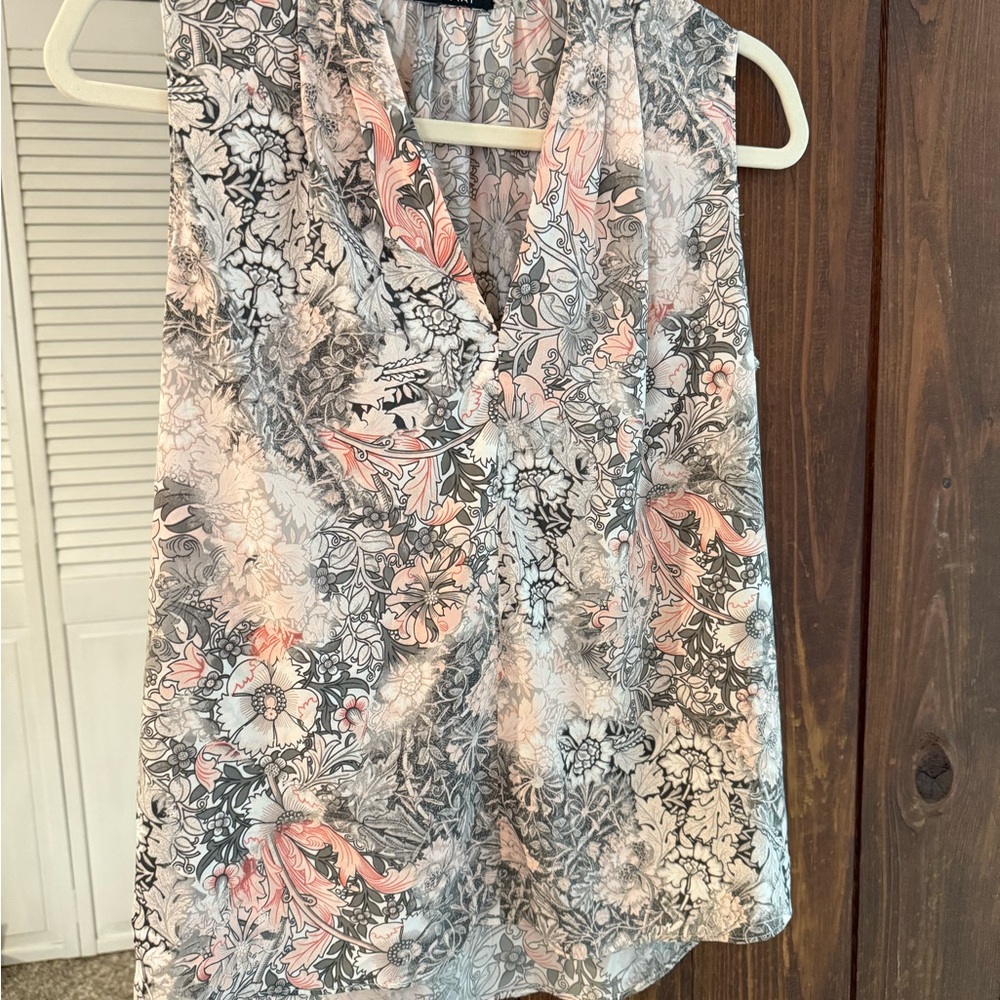 Tahari Sleeveless Wrap Blouse in Pink and Gray